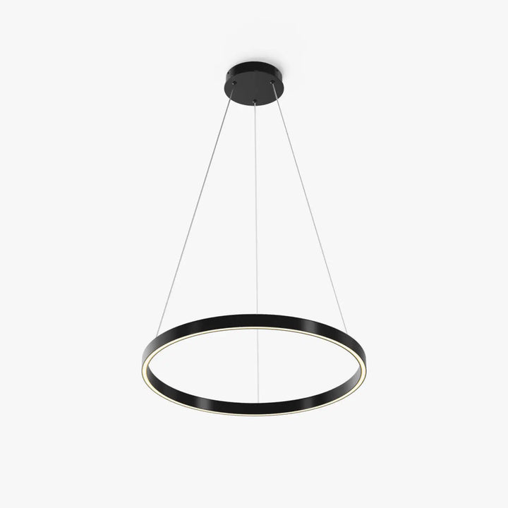 Suspension led rim noire circulaire avec design moderne et fils de suspension fins dans la suspension luminaire rim un anneau