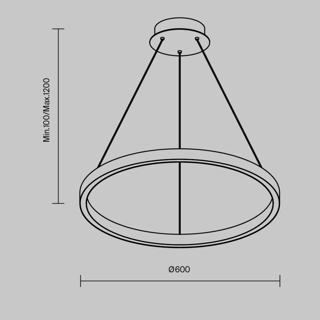 Suspension led rim moderne minimaliste anneau circulaire suspendue par trois cordons fins en métal noir