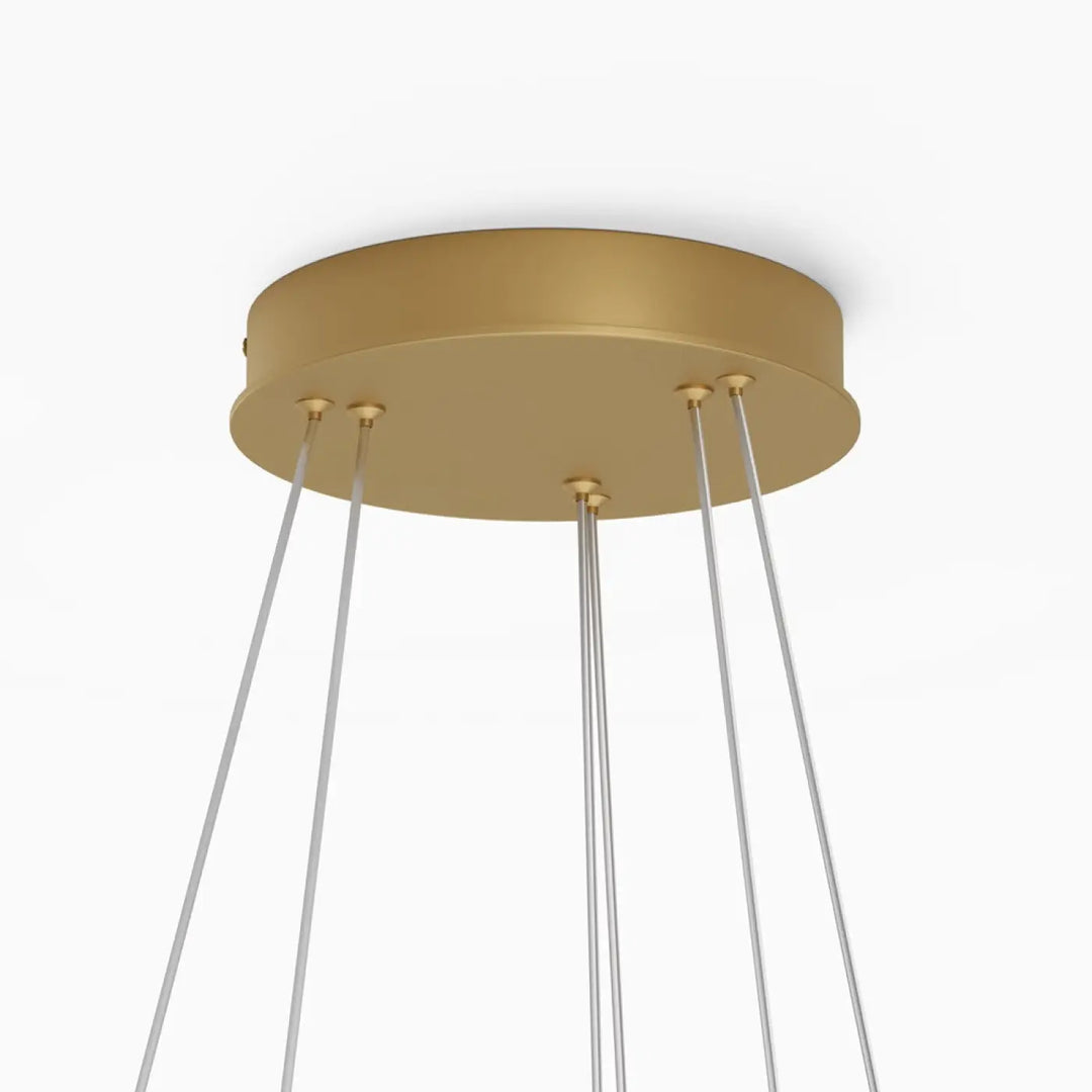 Suspension luminaire rim en tons dorés avec tiges métalliques fines et led pour éclairage moderne et élégant