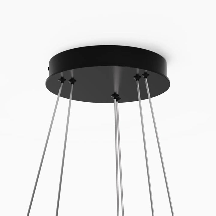 Plafonnier suspension led rim noir avec cinq câbles argentés fins pour éclairage moderne et élégant
