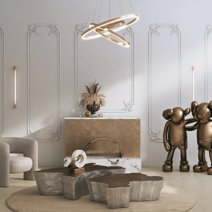 Suspension led rim double anneaux dorée ton moderne avec design minimaliste pour éclairage contemporain