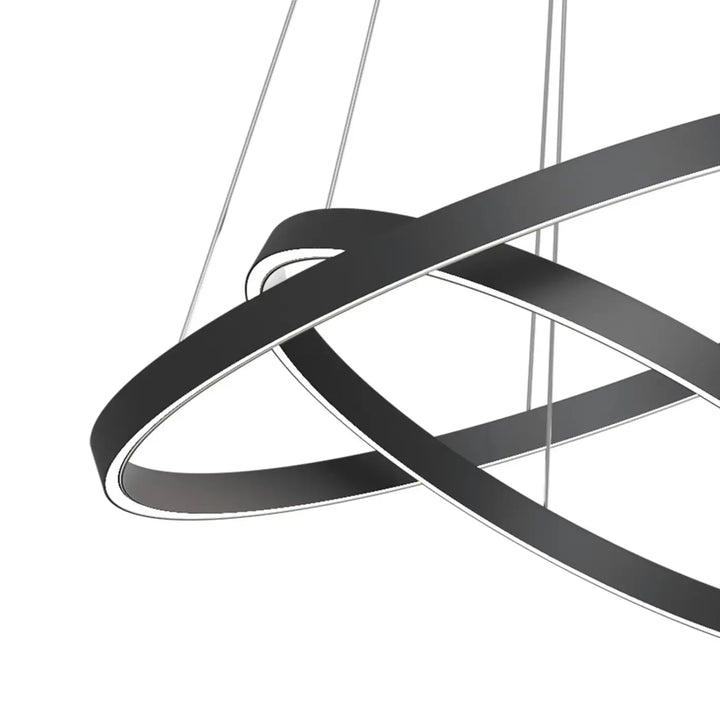 Suspension led rim noire moderne avec anneaux circulaires entrelacés design minimaliste pour éclairage contemporain