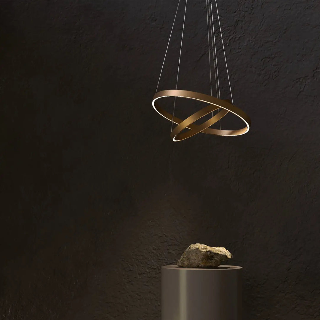 Suspension luminaire rim double anneaux led en métal doré moderne au design minimaliste et élégant