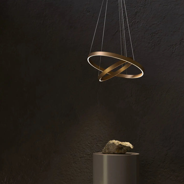 Suspension luminaire rim double anneaux led en métal doré moderne au design minimaliste et élégant