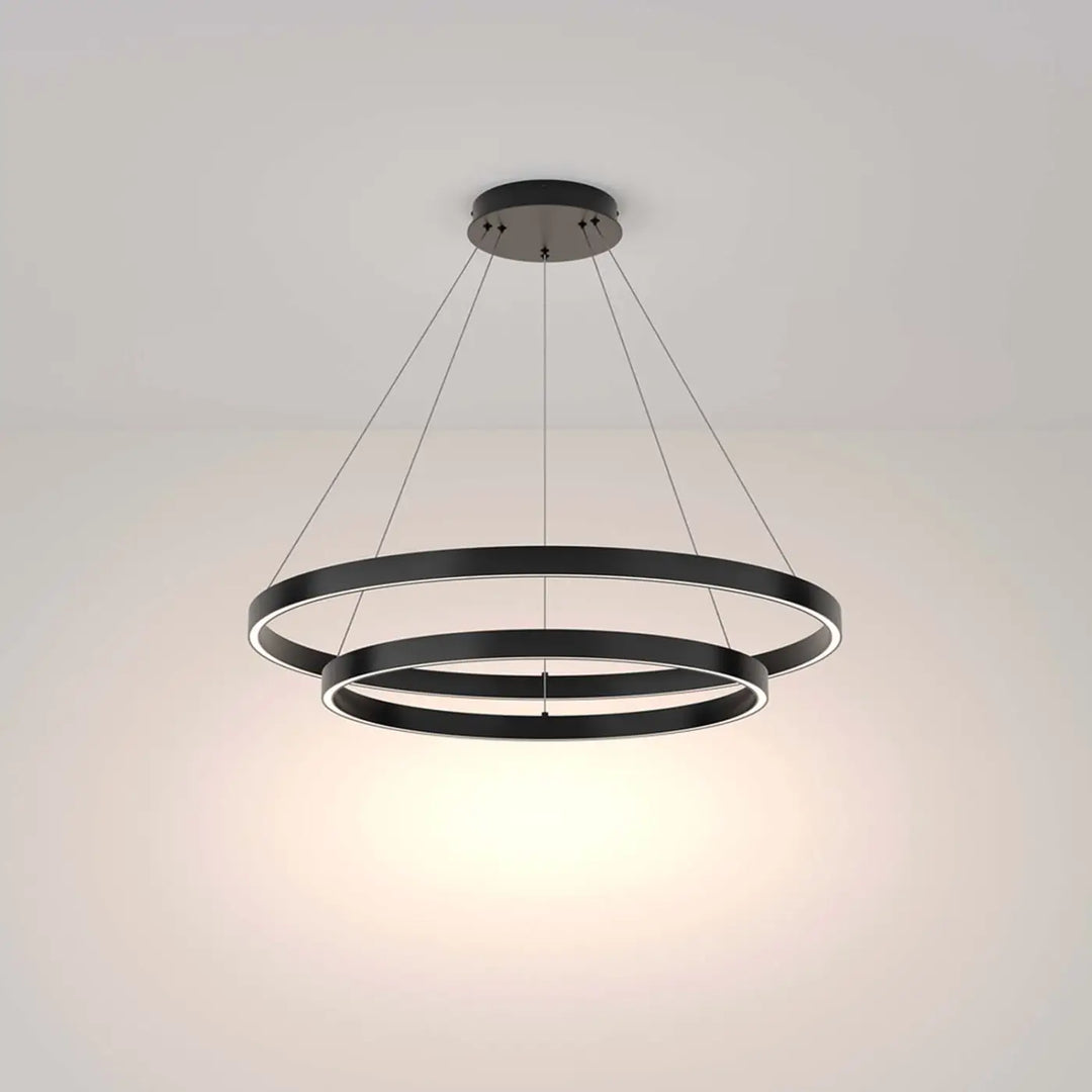 Suspension led rim noire moderne à double anneau avec design minimaliste pour éclairage intérieur élégant