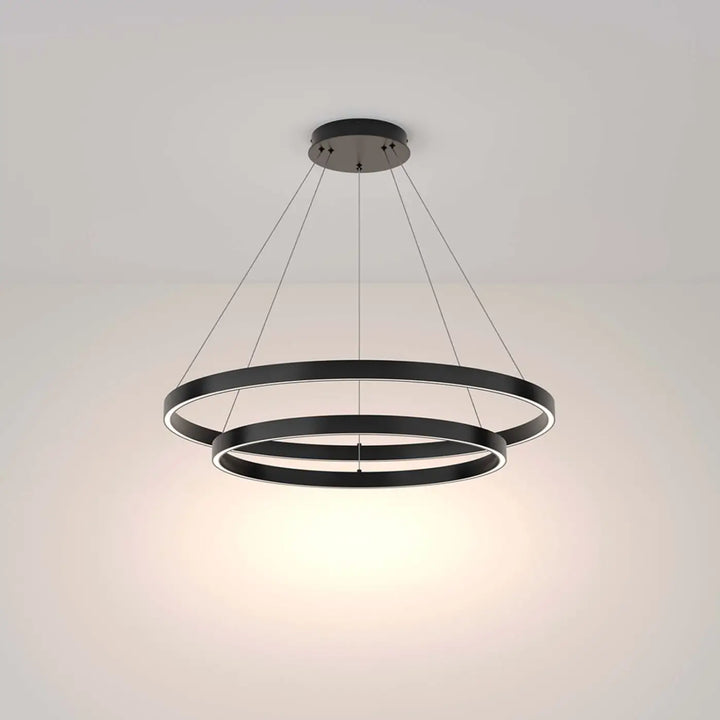 Suspension led rim noire moderne à double anneau avec design minimaliste pour éclairage intérieur élégant