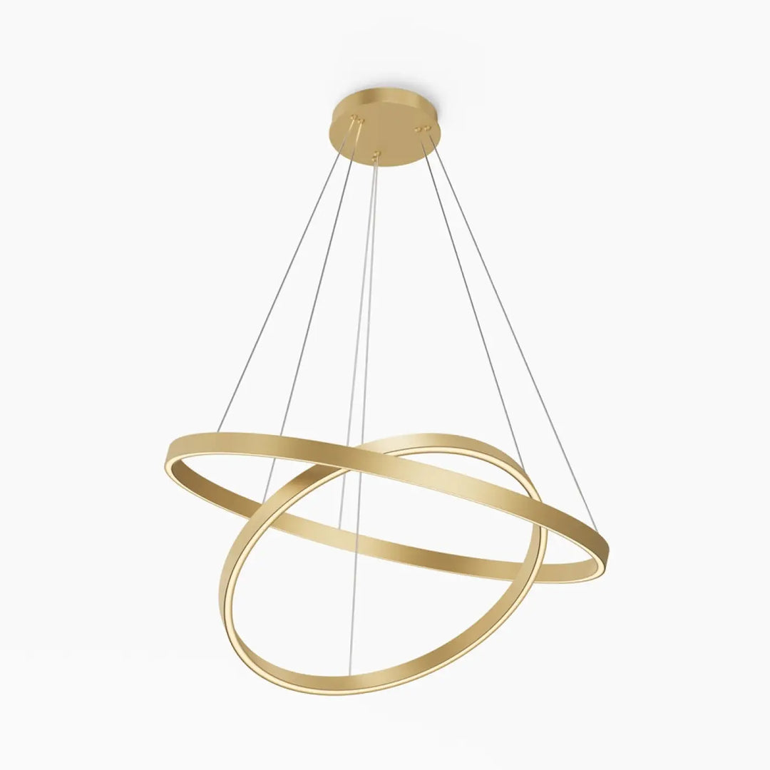 Suspension luminaire rim avec double anneaux dorés modernes en led suspendue par câbles fins