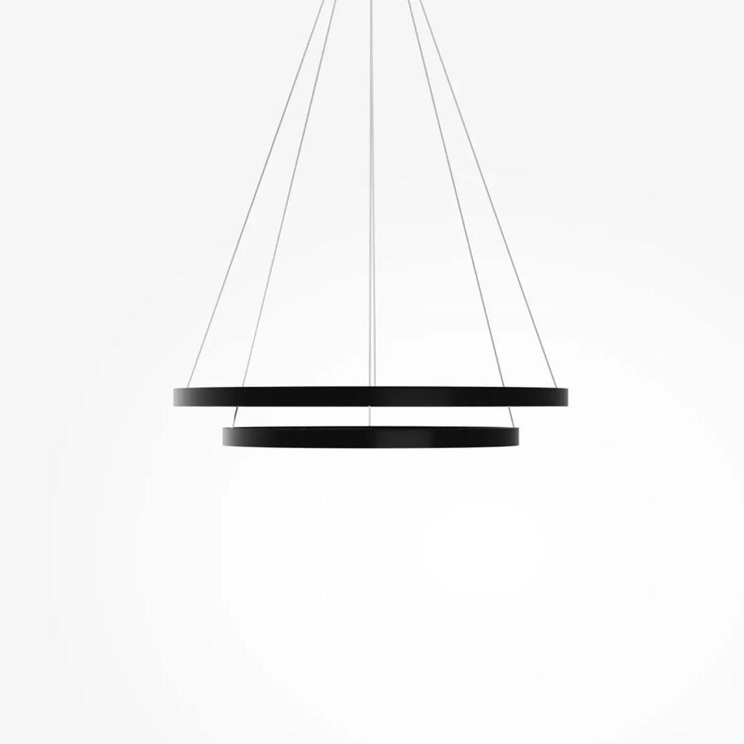 Suspension led rim noir moderne double anneau au design minimaliste élégant pour éclairage intérieur contemporain