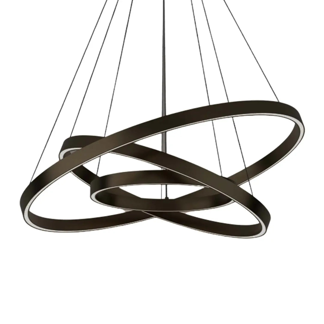 Suspension led rim en métal noir moderne avec trois anneaux interconnectés pour éclairage intérieur design