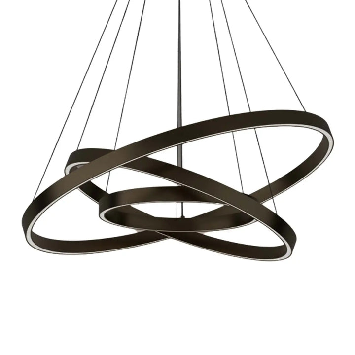 Suspension led rim en métal noir moderne avec trois anneaux interconnectés pour éclairage intérieur design