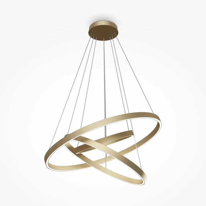 Suspension led rim trois anneaux en métal doré moderne avec anneaux circulaires entrelacés suspendus par câbles fins