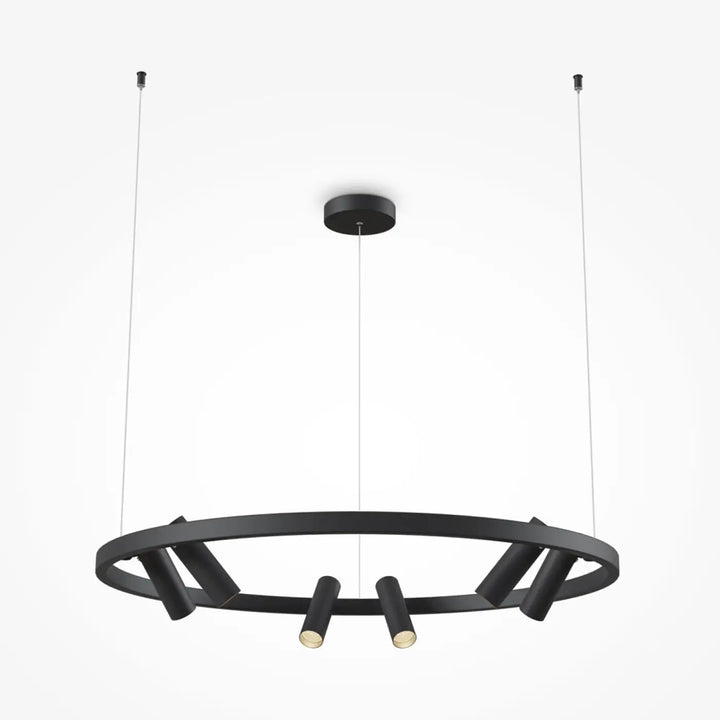Suspension led satellite cercle lumineux noir avec design moderne et ampoules led intégrées