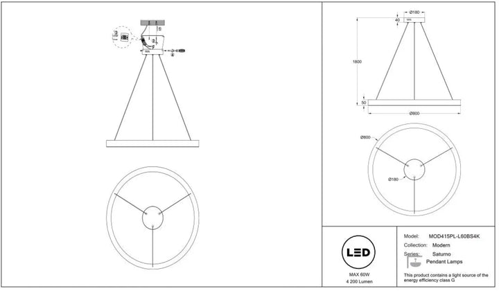 Suspension led saturno anneau doré avec finition dorée et design minimaliste moderne pour éclairage intérieur