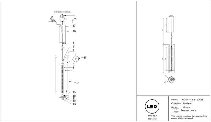Suspension led sonata en acier doré avec lampe cylindrique au-dessus d’un îlot, led 12w, 330 lumens