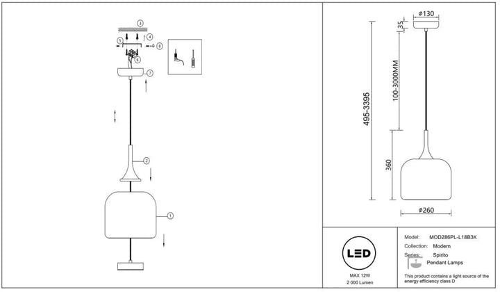 Suspension luminaire spirito globe avec suspension led, lumière douce et trois teintes, design cylindrique minimaliste