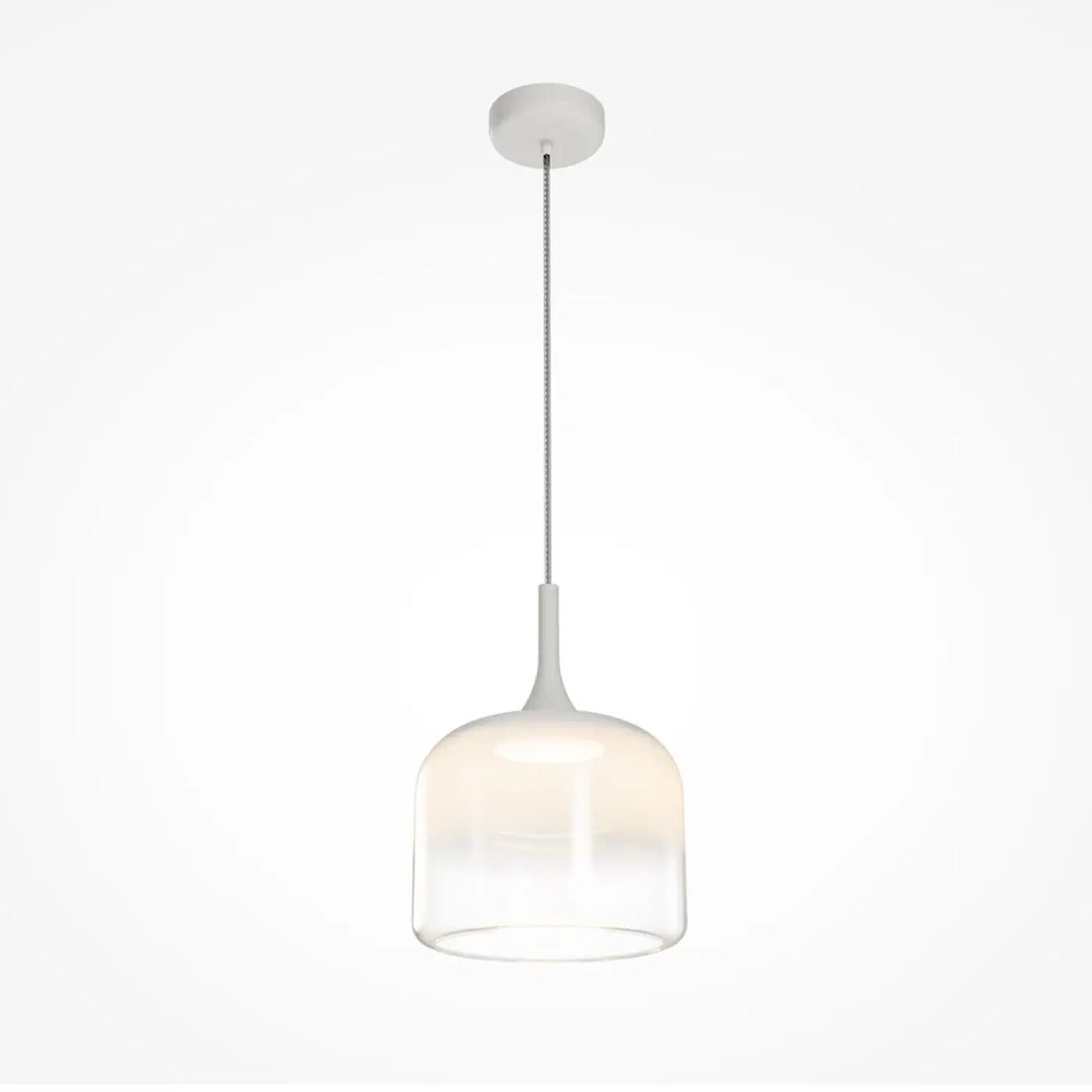 Suspension led spirito avec lumière douce en verre cylindrique blanc et chaîne métallique minimaliste trois teintes
