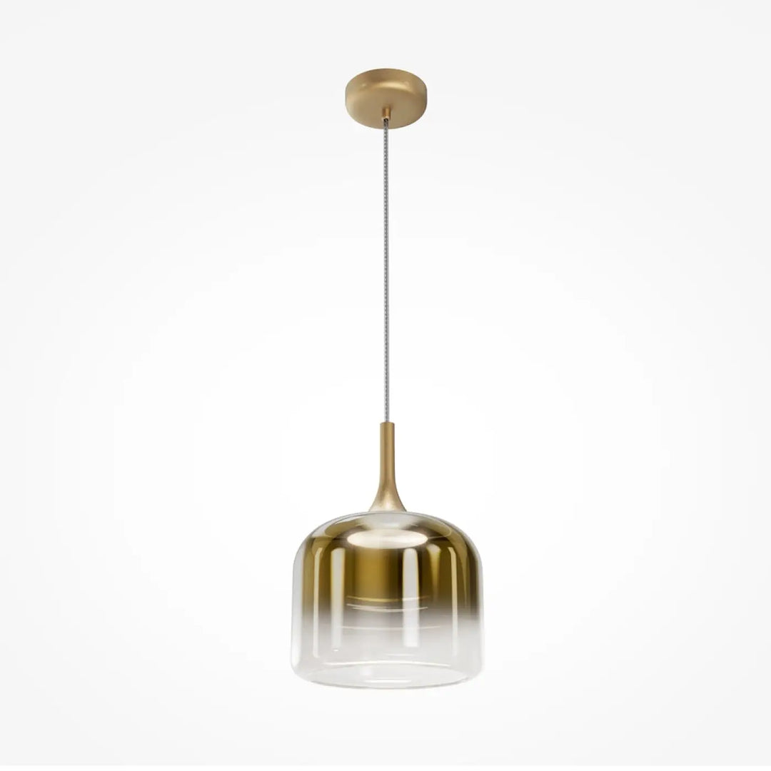 Suspension led Spirito avec lumière douce trois teintes en verre clair doré et métal doré pour un éclairage moderne