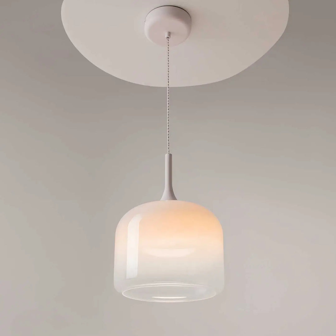 Suspension led spirito avec lumière douce trois teintes, abat-jour en verre dépoli et tige métallique élégante blanche