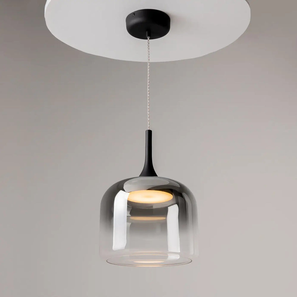 Suspension led spirito en verre clair et noir avec design minimaliste offrant une lumière douce en trois teintes
