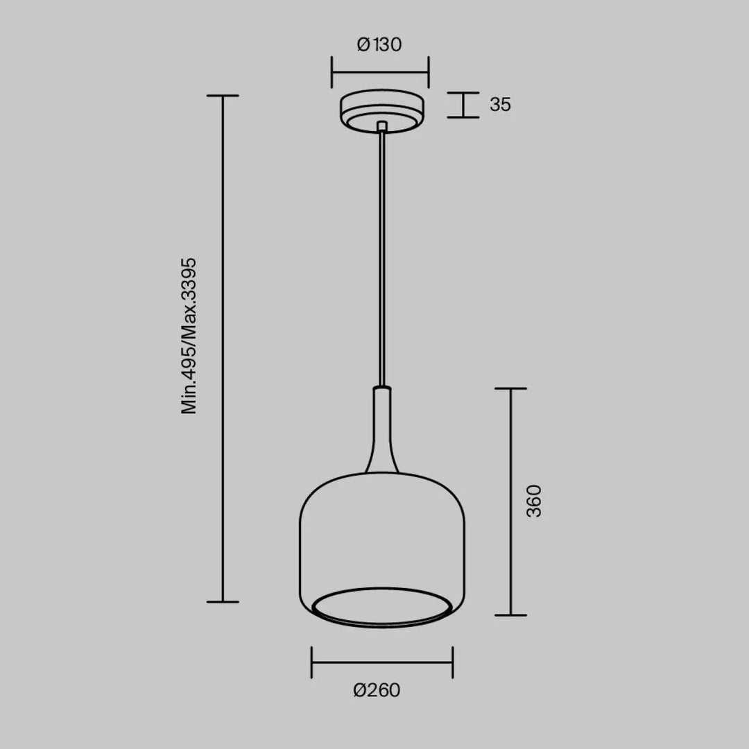 Suspension luminaire spirito globe avec lumière douce trois teintes, abat-jour cylindrique en verre et tige métal minimaliste