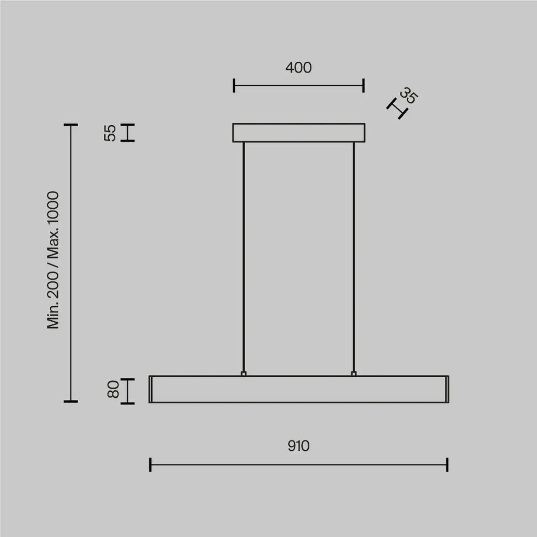 Suspension led step linéaire minimaliste avec deux barres horizontales en métal noir pour éclairage d’une table