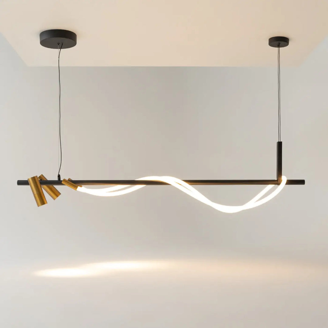 Suspension led tau en acier noir avec design torsadé en ruban noué en led pour éclairage moderne au-dessus d’une table