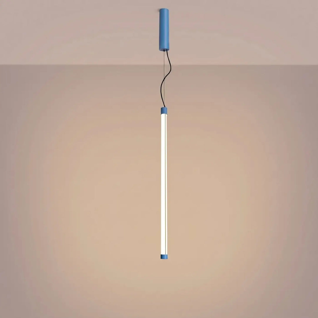 Suspension tube TRANG bleu clair allumée, suspendue