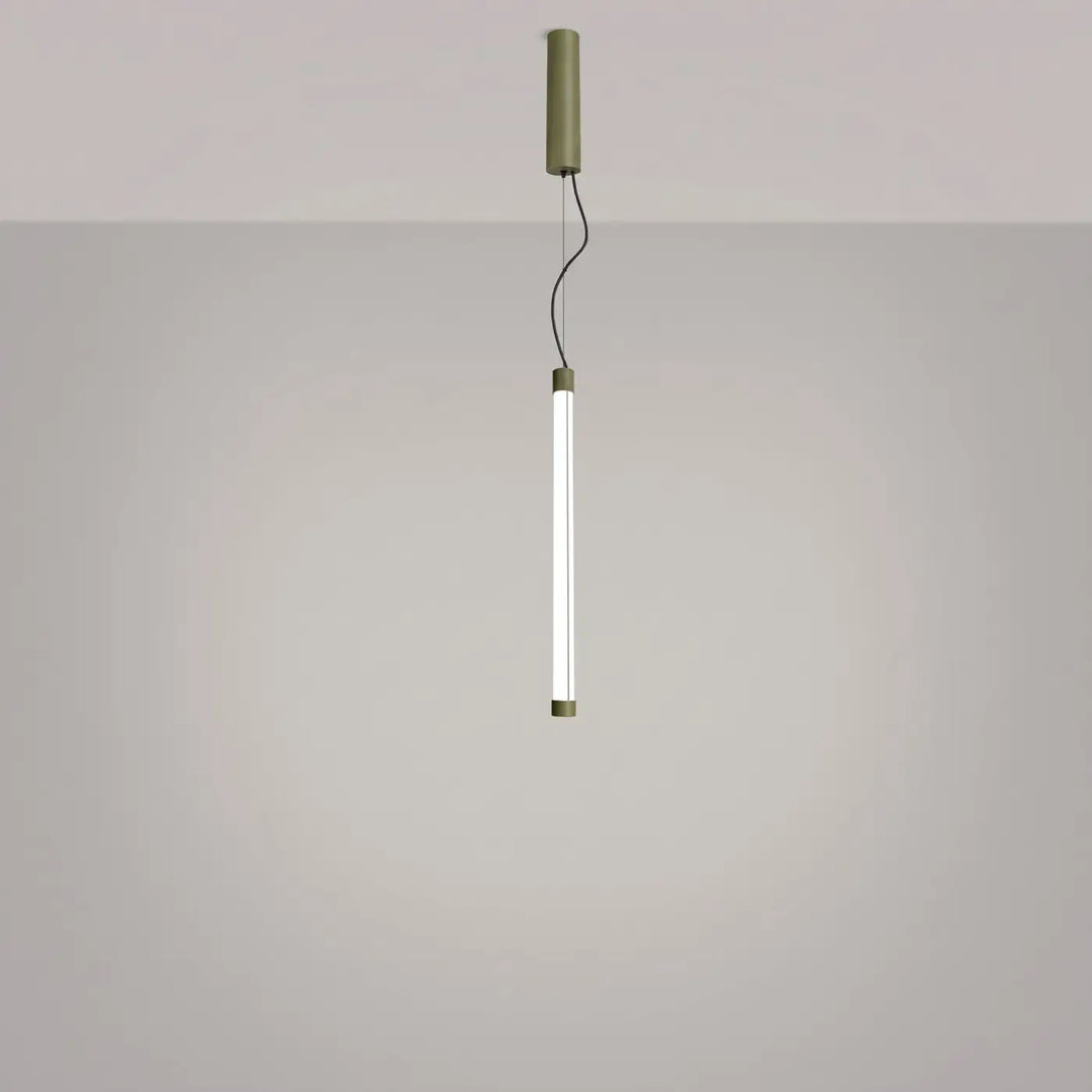 Suspension tube TRANG vert olive allumée, suspendue