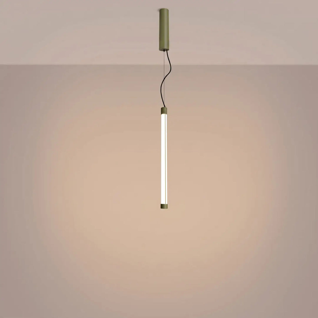 Suspension tube TRANG vert olive allumée, suspendue