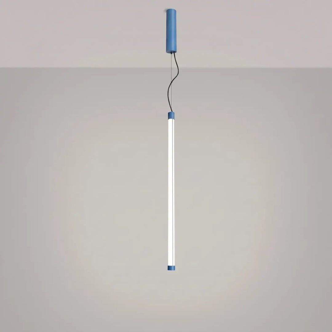 Suspension tube TRANG bleu clair allumée, suspendue