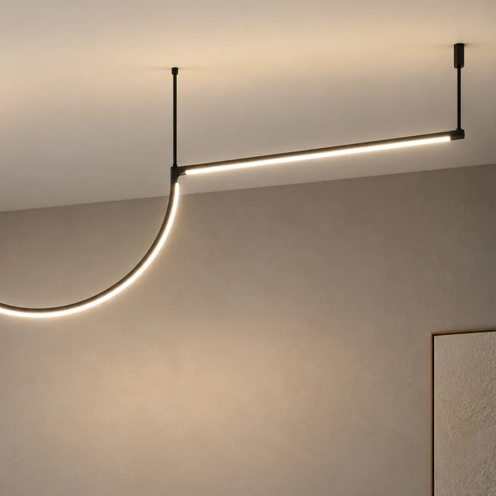 Suspension tubs modular led avec cadre en aluminium noir et mini rosace encastrée pour éclairage moderne minimaliste