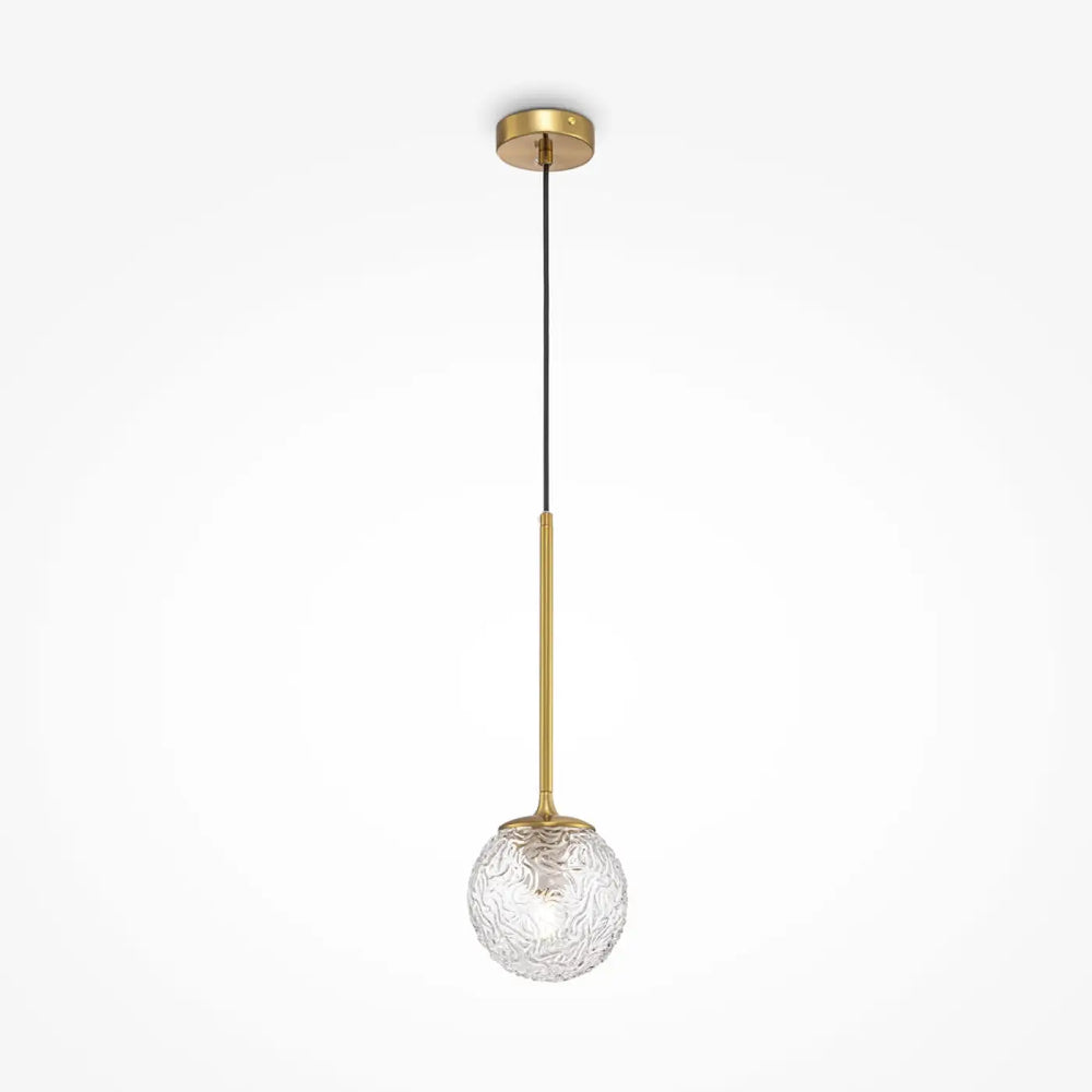 Suspension luminaire ligero avec globe en verre transparent texturé et monture dorée style art déco