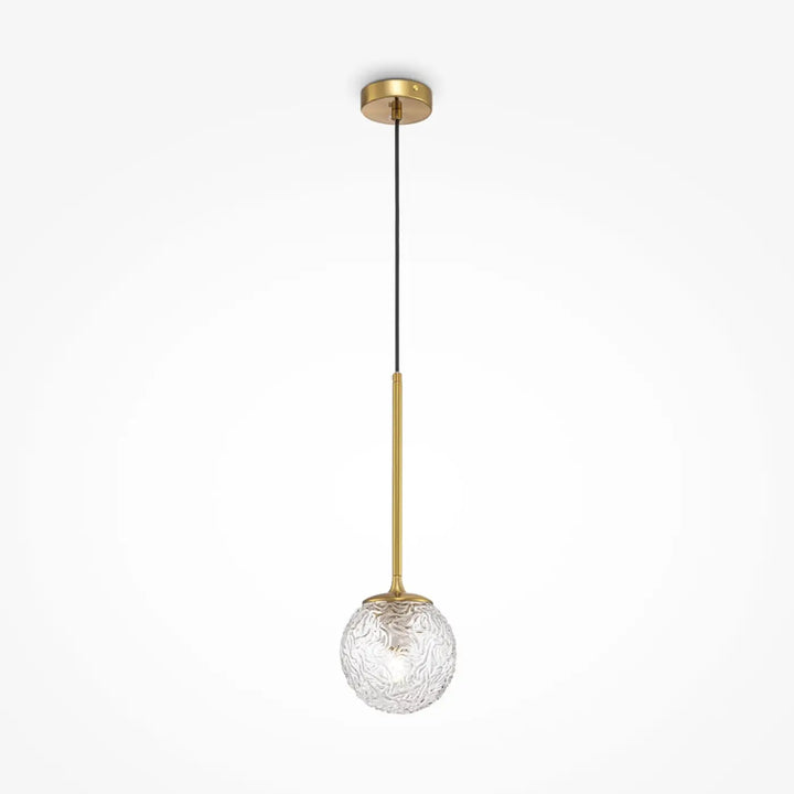 Suspension luminaire ligero avec globe en verre transparent texturé et monture dorée style art déco
