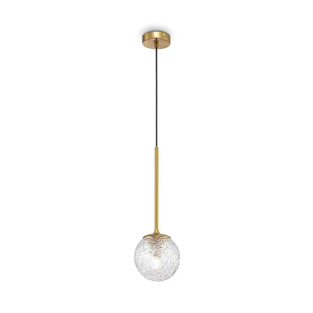 Suspension luminaire ligero avec globe en verre transparent texturé et monture dorée style art déco