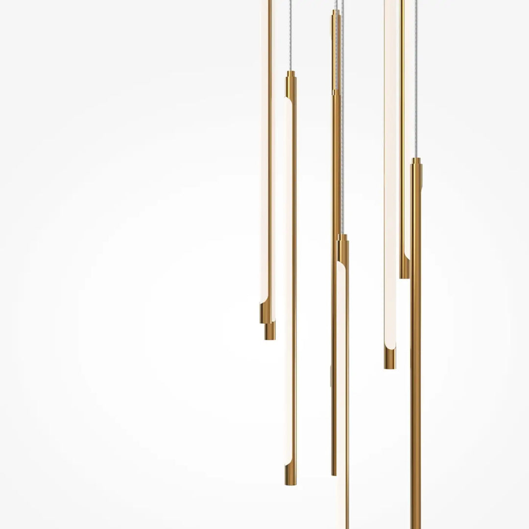 Suspension light stick en laiton doré avec abat-jours rectangulaires en verre minimalistes et modernes
