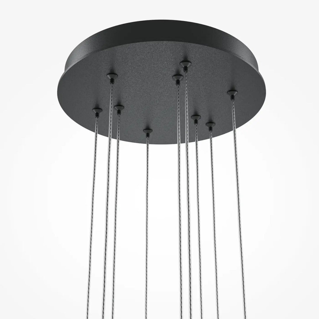 Suspension luminaire light stick noir rond avec multiples cordons métalliques fins pour suspension design