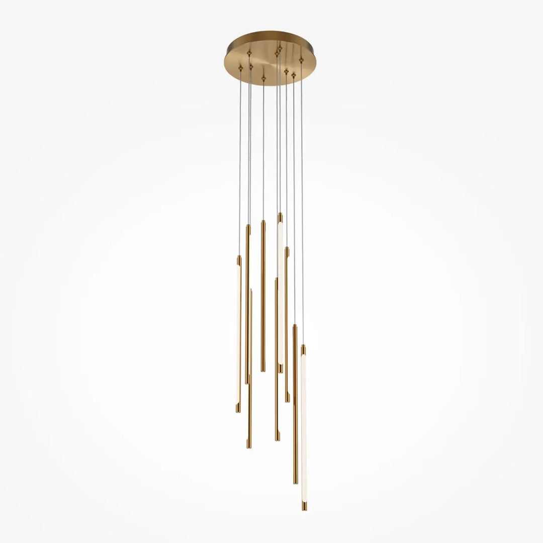 Suspension luminaire light stick en laiton avec tubes en verre dépoli et tiges verticales fines pour éclairage suspendu