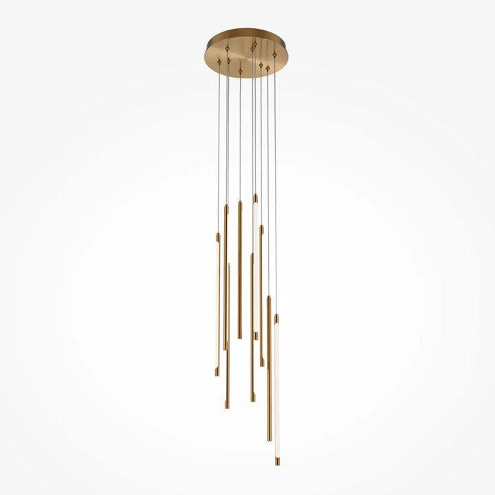 Suspension luminaire light stick en laiton avec tubes en verre dépoli et tiges verticales fines pour éclairage suspendu