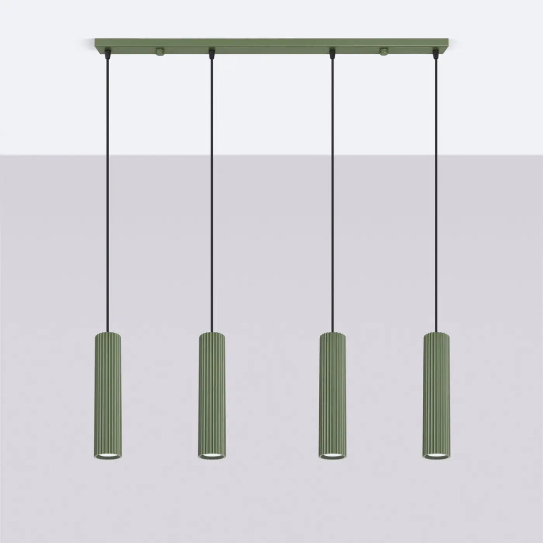 Suspension Karbon vert olive en ligne à cylindres nervurés, éteinte