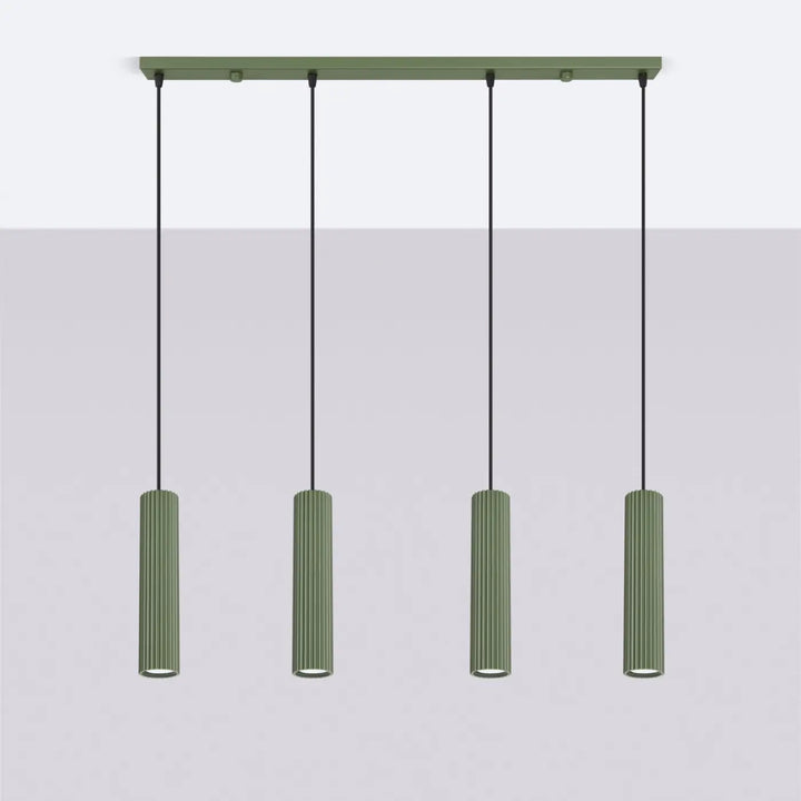 Suspension Karbon vert olive en ligne à cylindres nervurés, éteinte