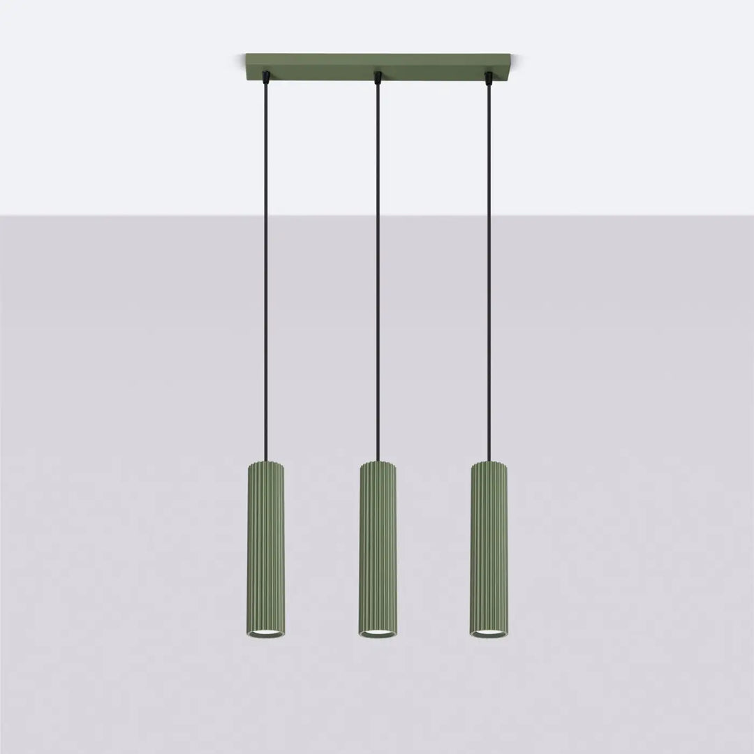 Suspension Karbon vert olive en ligne à cylindres nervurés, éteinte
