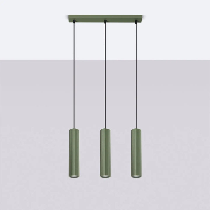 Suspension Karbon vert olive en ligne à cylindres nervurés, éteinte