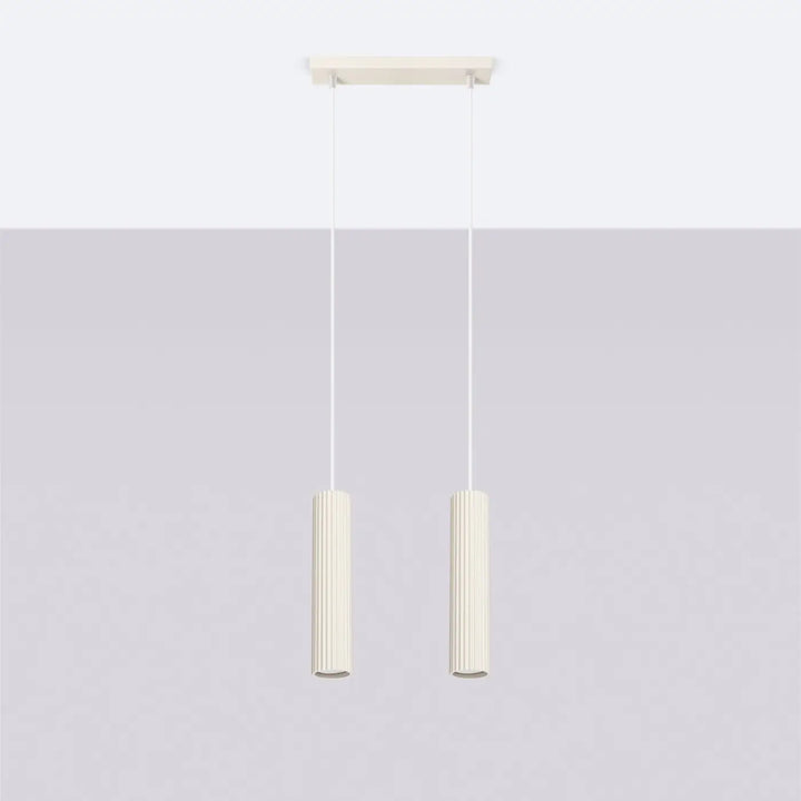 Suspension Karbon beige en ligne à cylindres nervurés, éteinte