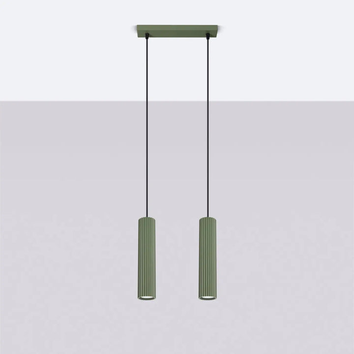 Suspension Karbon vert olive en ligne à cylindres nervurés, éteinte