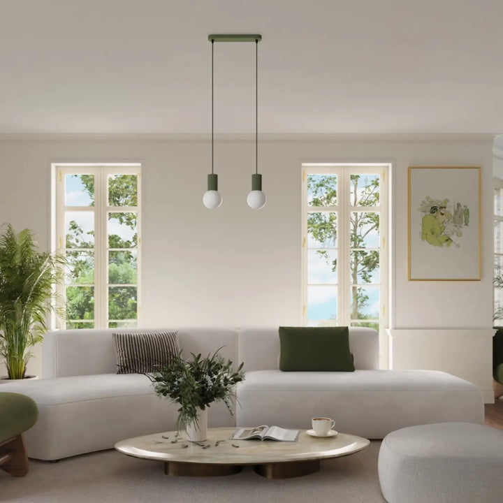 Suspension Luminaire vert olive dans un intérieur contemporain