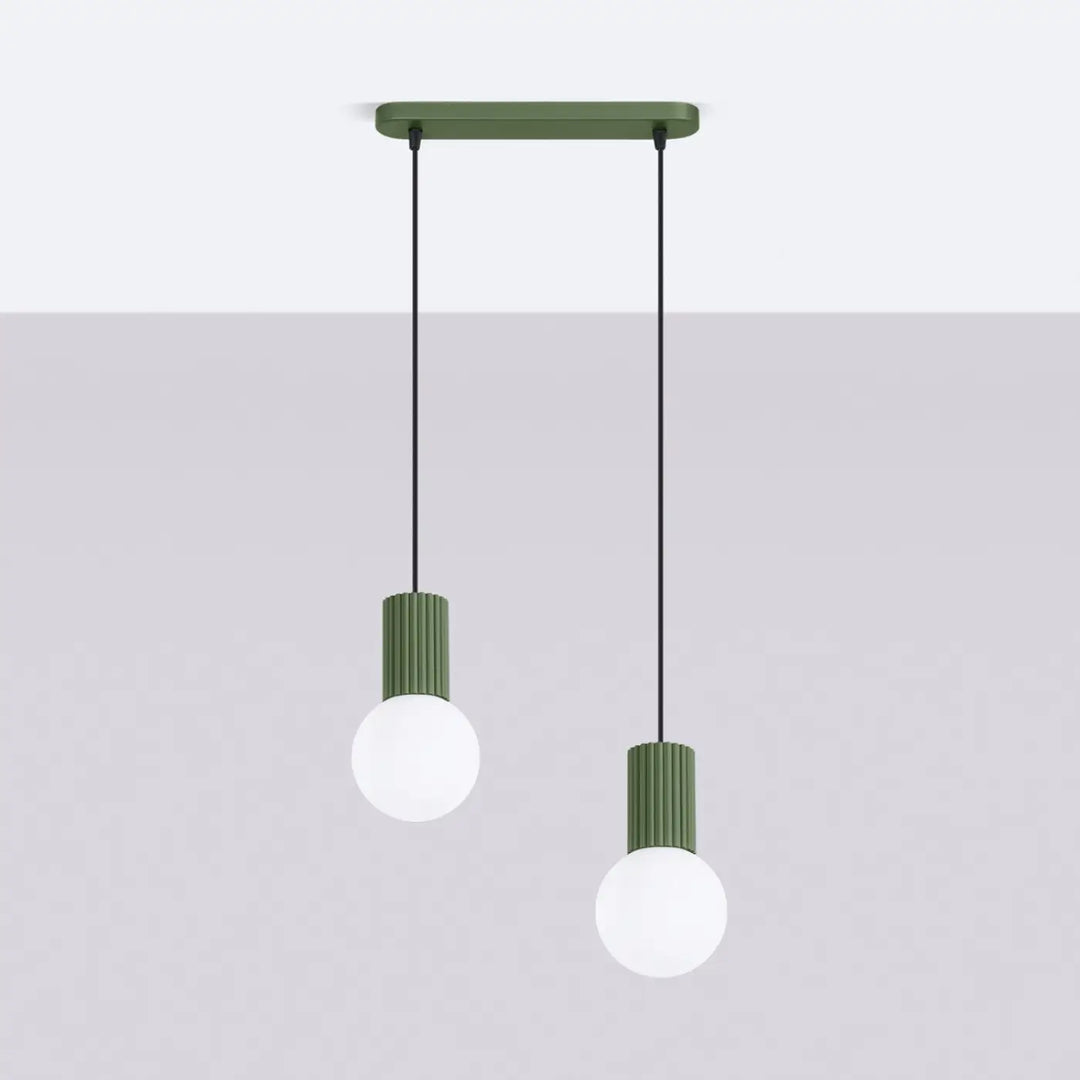 Suspension Luminaire vert olive éteinte, vue rapprochée