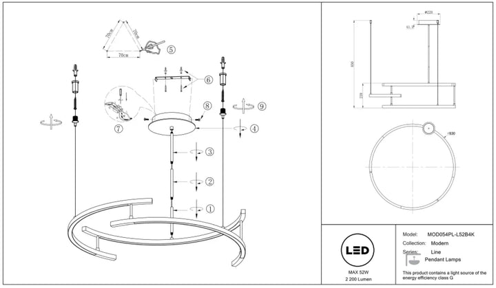 Suspension luminaire line circulaire en acier noir avec composition circulaire et design minimaliste pour salle à manger