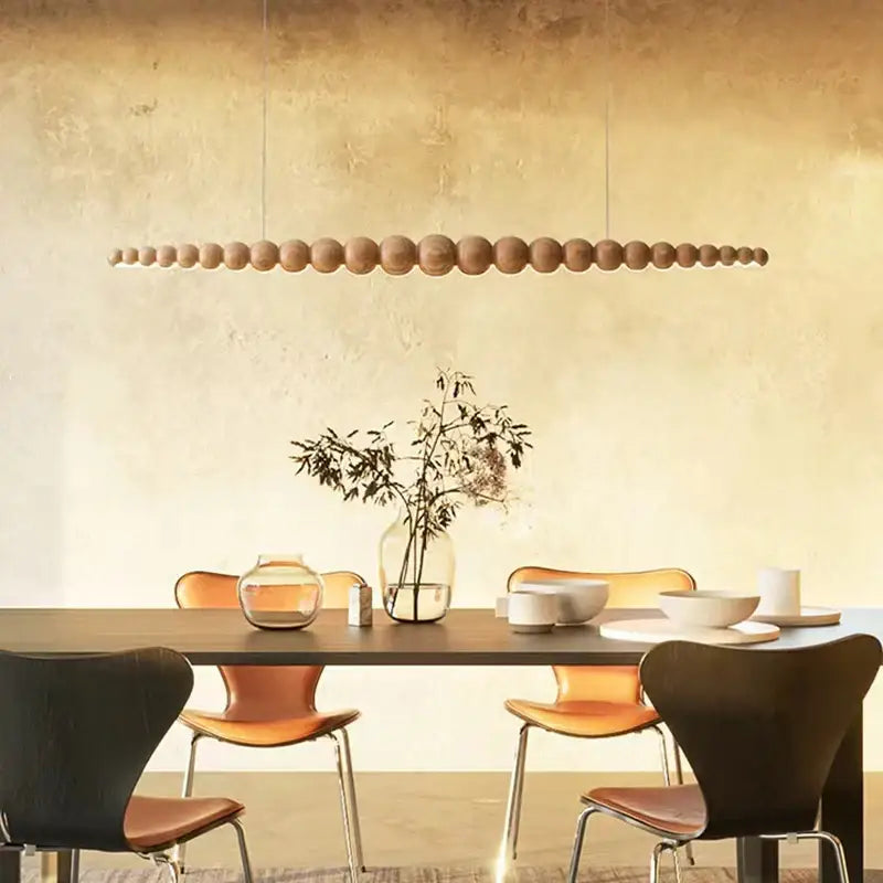 Modern Wooden Beads Long Linear LED Pendant Lights Dimmable With RC Indoor Hanging Lamp Kitchen Island Dining Living