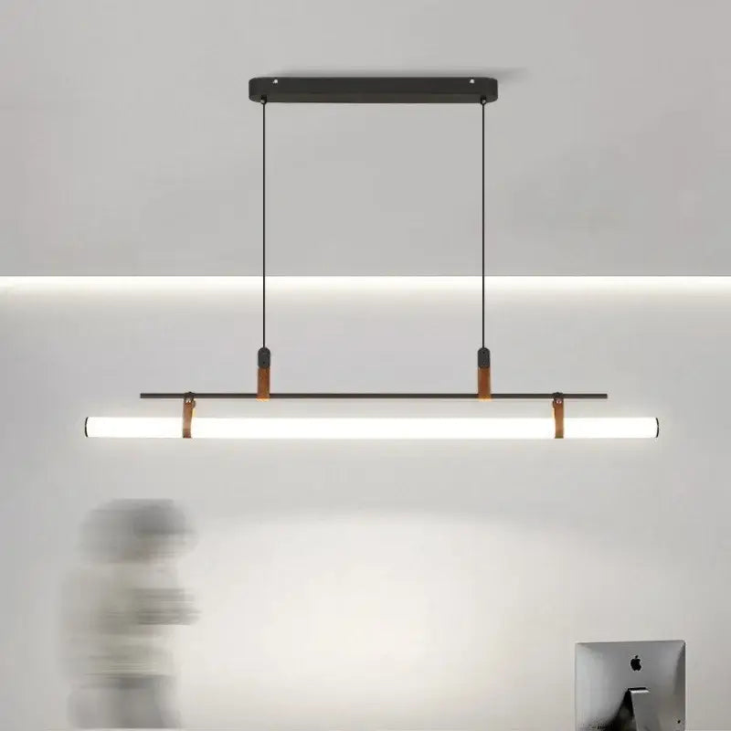 Modern LED Long Tube Chandelier Kitchen Table Dining Room Office Cafe Black Gold Leather Acrylic Pendant Light Indoor