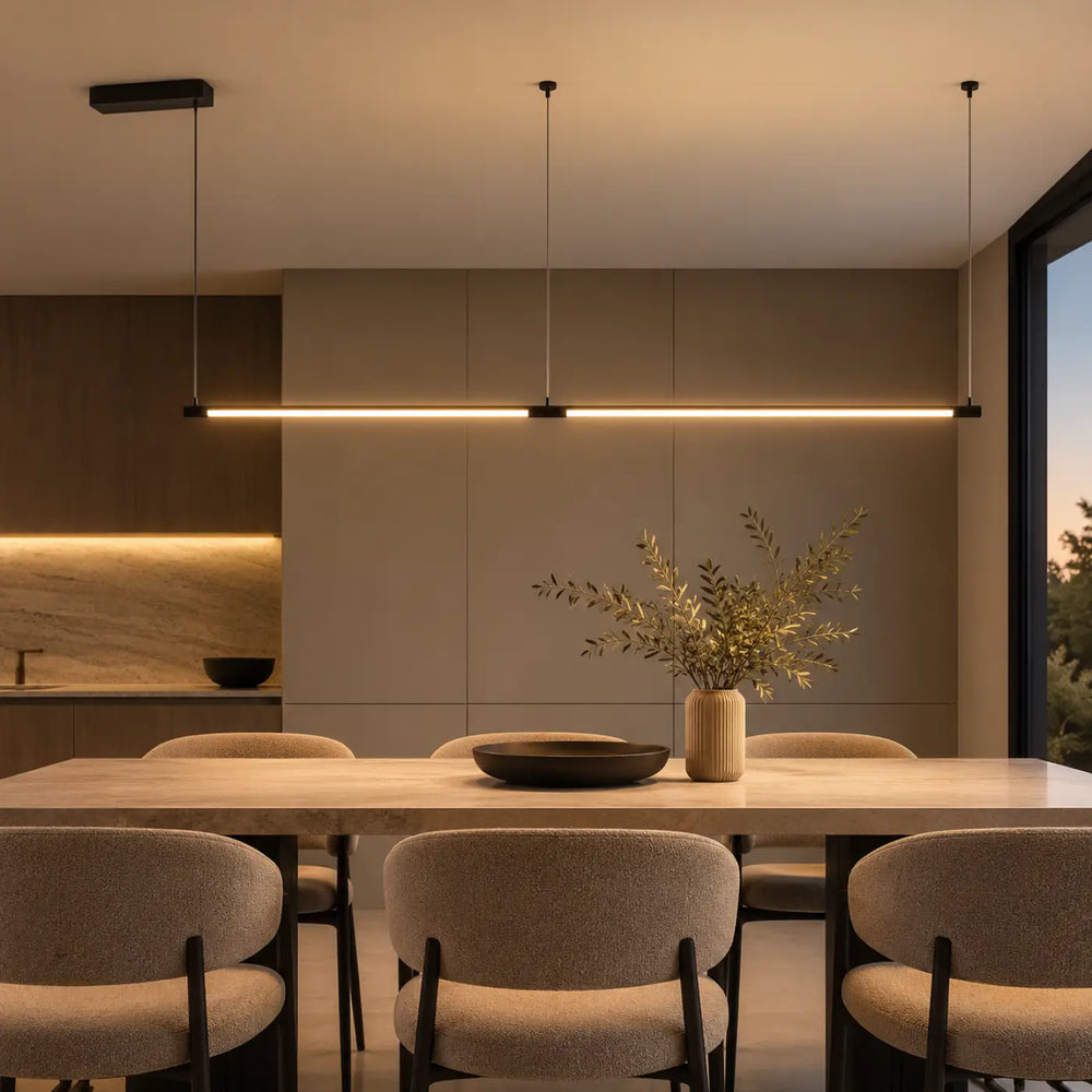 Suspension luminaire tubs modular double avec vase beige mat en aluminium noir et mini rosace encastrée